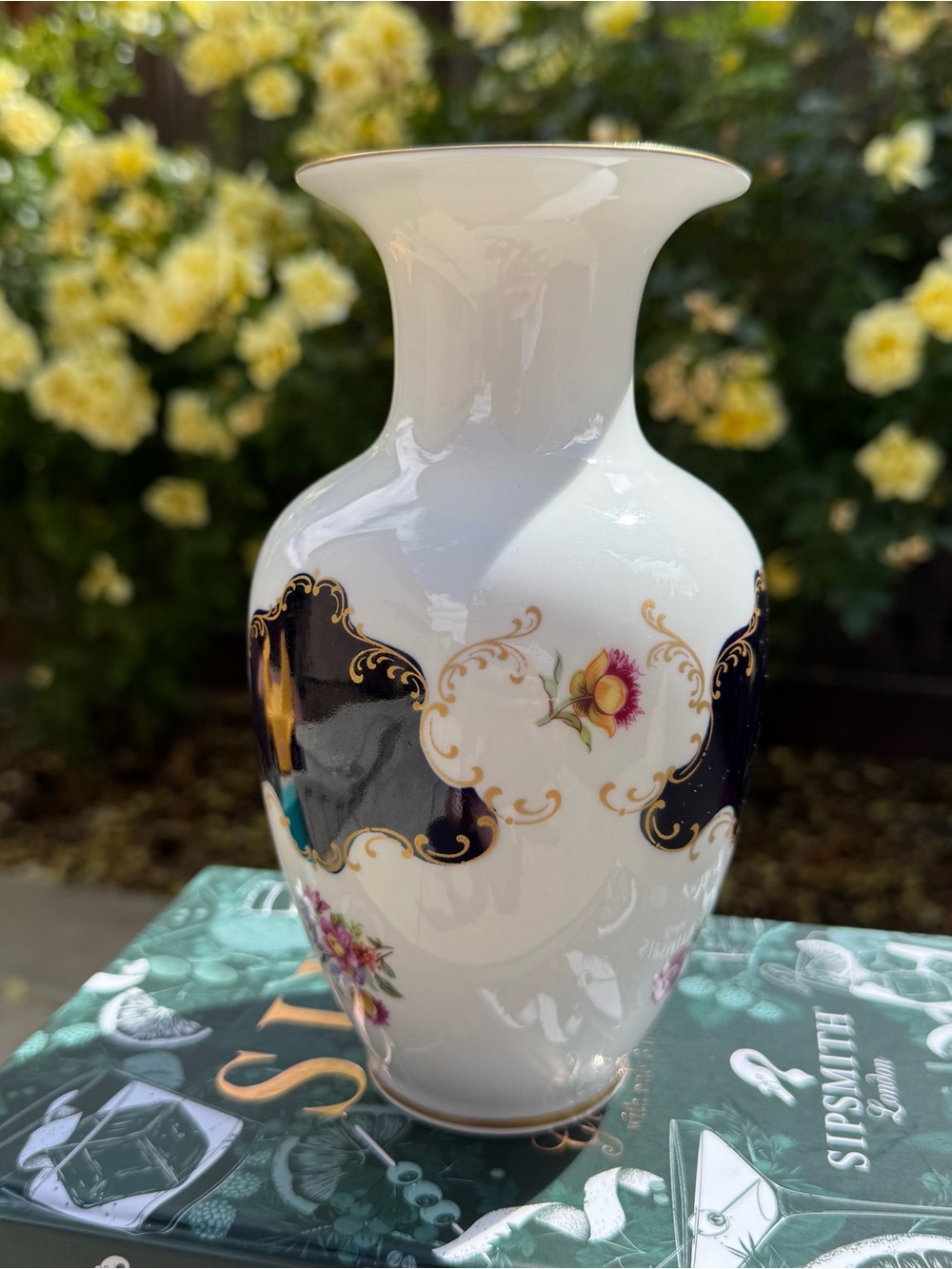 Vintage Reichenbach White Porcelain Floral Accent Vase with Gold Trim